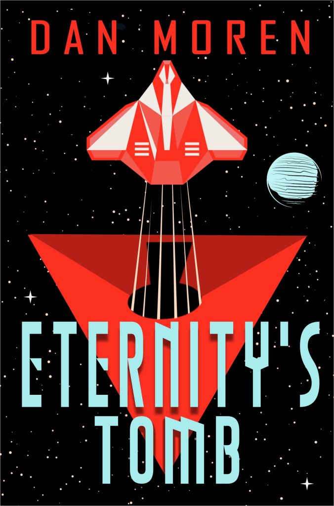 Eternity's Tomb cover: A spaceship shooting out of a pyramid with a keyhole in it.